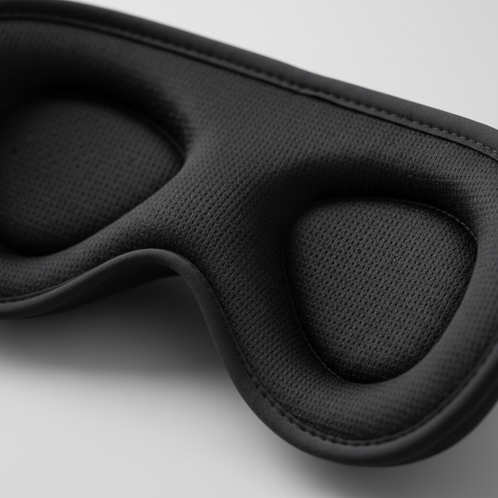 Close-up van 3D-contouren en zachte vulling Merciva slaapmasker